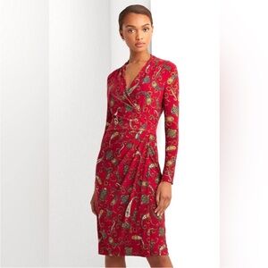 Ralph Lauren Elegant Red Paisley Faux Wrap Dress